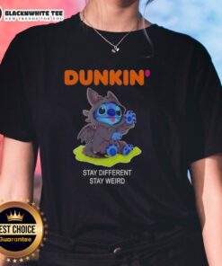 Hot Stitch Cosplay Toothless X Dunkin Stay Different Stay Weird Ladies Tee featuring vibrant design and playful graphics.