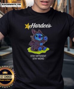 Hot Stitch Cosplay Toothless X Hardees Stay Different Stay Weird T-Shirt featuring a unique design and vibrant colors.