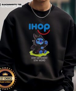 Hot Stitch Cosplay Toothless X Ihop Stay Different Stay Weird Sweatshirt featuring vibrant design and cozy fit for fans.
