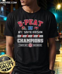 Hot Tampa Bay Buccaneers 5 Peat Champions NFC South Division 2025 Back 2 Back T-Shirt, showcasing team pride and victory.