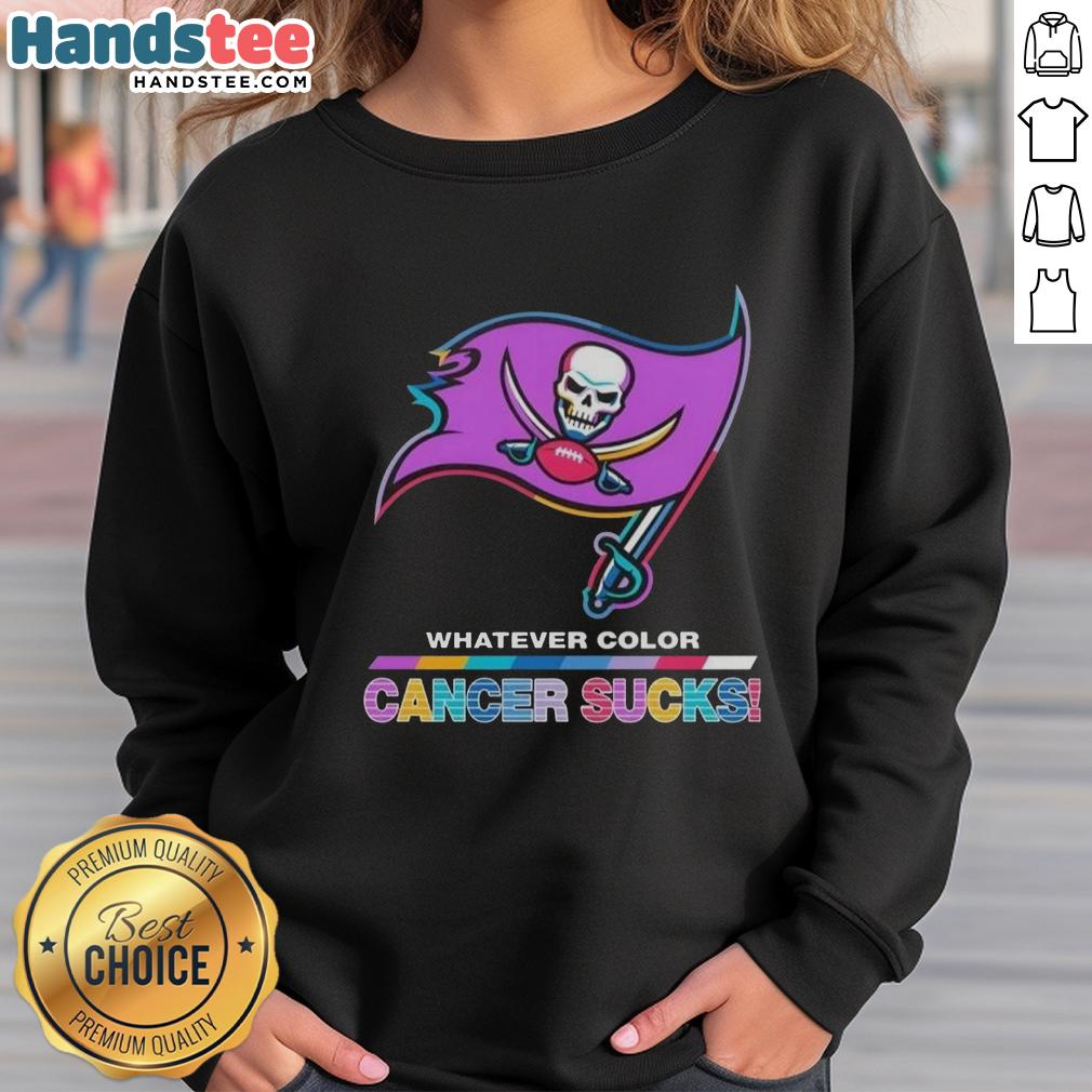 hot-tampa-bay-buccaneers-football-whatever-color-cancer-sucks-logo-colors-sweatshirt Hot Tampa Bay Buccaneers football sweatshirt in vibrant colors, supporting cancer awareness with a bold logo design.