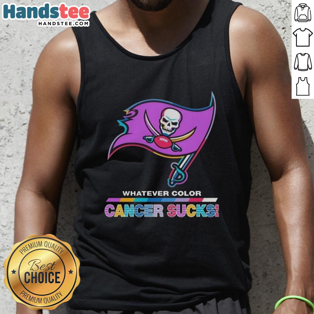 hot-tampa-bay-buccaneers-football-whatever-color-cancer-sucks-logo-colors-tank-top Hot Tampa Bay Buccaneers football tank top featuring colorful 'Cancer Sucks' logo for fans and supporters.