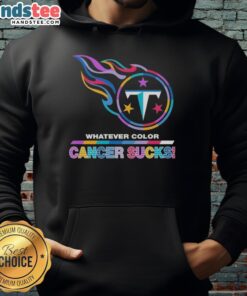 Hot Tennessee Titans football hoodie featuring colorful 'Cancer Sucks' logo, perfect for fans and cancer awareness.