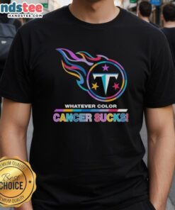 Hot Tennessee Titans Football T-Shirt featuring 'Cancer Sucks' logo in team colors - perfect for fans and cancer awareness.