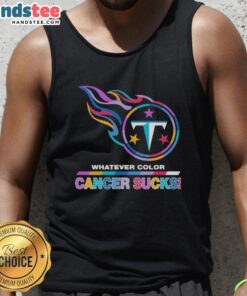 Hot Tennessee Titans football tank top featuring vibrant colors with a 'Cancer Sucks' logo design.