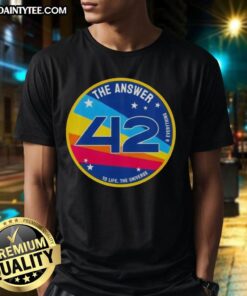 Alt Text: Hot The Answer Is 42 T-Shirt featuring a humorous design about life, the universe, and everything.