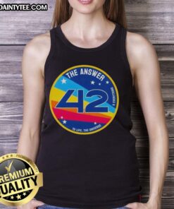 Hot tank top featuring 'The Answer Is 42' design, perfect for fans of 'The Hitchhiker's Guide to the Galaxy'.