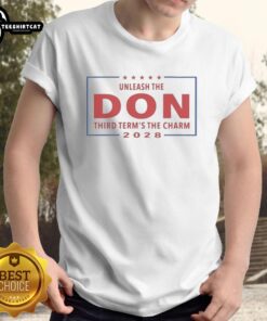 Hot Unleash The Don Third Term's The Charm 2028 T-Shirt featuring bold graphics for political campaign enthusiasts.