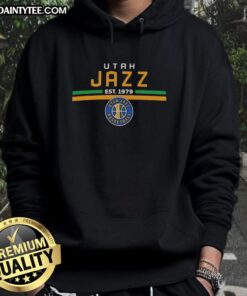 Hot Utah Jazz Est 1979 logo hoodie featuring vibrant colors and stylish design for basketball fans.