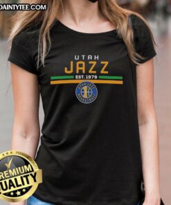 Hot Utah Jazz Est 1979 logo on a stylish ladies tee, perfect for fans showcasing team pride and vintage style.