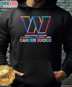 Hot Washington Commanders football hoodie featuring vibrant colors and 'Cancer Sucks' logo for awareness and support.