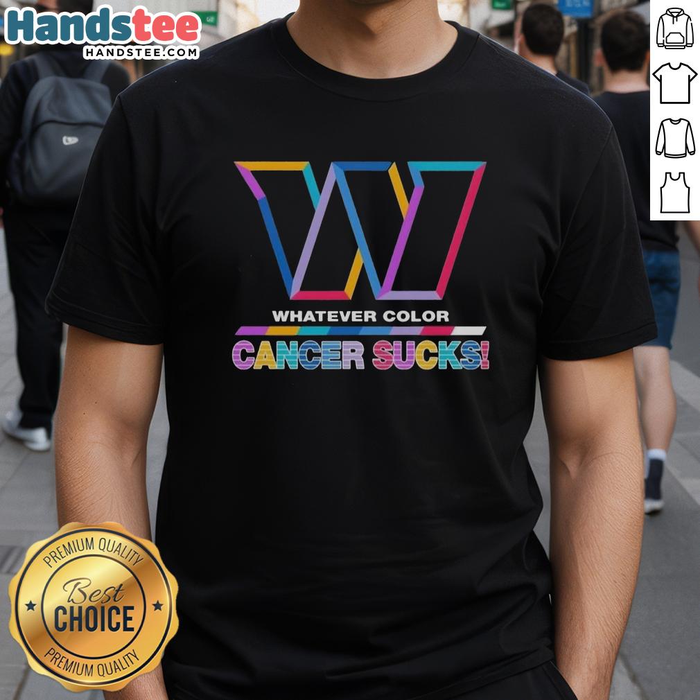 hot-washington-commanders-football-whatever-color-cancer-sucks-logo-colors-t-shirt Alt Text: Hot Washington Commanders Football T-Shirt in vibrant colors promoting cancer awareness with 'Cancer Sucks' logo.