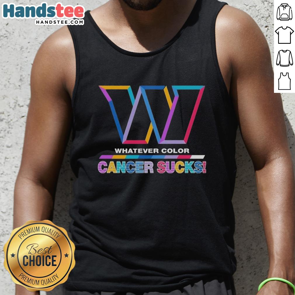 hot-washington-commanders-football-whatever-color-cancer-sucks-logo-colors-tank-top Hot Washington Commanders football tank top featuring colorful 'Cancer Sucks' logo design for team spirit and awareness.