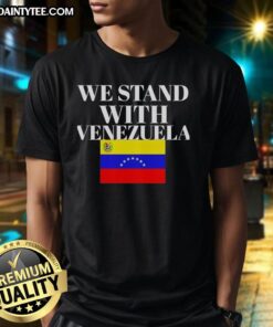 Alt Text: Hot We Stand With Venezuela Flag T-Shirt featuring a bold design of the Venezuelan flag and supportive messaging.