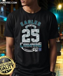 2025 NFC East Division Champions Philadelphia Eagles All Signatures T-Shirt, celebrating the team's victory with player autographs.