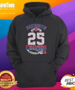 Alt Text: New England Patriots 2025 AFC East Division Champions hoodie featuring all signatures of the team players.
