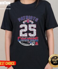 New England Patriots 2025 AFC East Division Champions ladies tee featuring all signatures, perfect for fans.