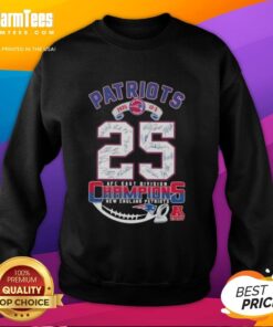 New England Patriots AFC East Division Champions 2025 sweatshirt featuring all signatures, perfect for fans.