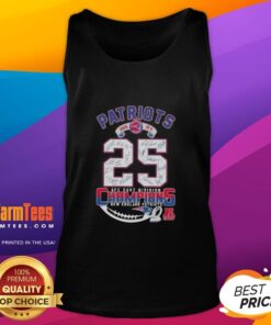 Alt Text: New England Patriots 2025 AFC East Division Champions tank top featuring all player signatures.
