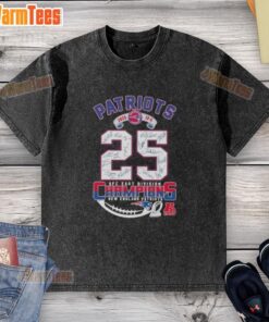 New England Patriots 2025 AFC East Division Champions t-shirt featuring all player signatures, perfect for fans.