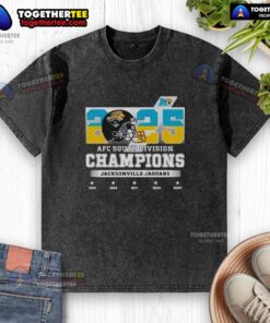 Jacksonville Jaguars 2025 AFC South Division Champions washed t-shirt showcasing team pride and vibrant graphics.