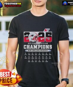 Alt Text: 2025 AFC South Division Champions New England Patriots T-Shirt featuring team logo and championship design.