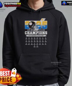 Alt Text: Pittsburgh Steelers hoodie celebrating the 2025 AFC South Division Champions title with team logo and colors.