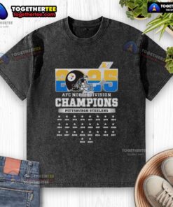Alt Text: Pittsburgh Steelers 2025 AFC South Division Champions washed t-shirt, featuring team logo and vibrant colors.