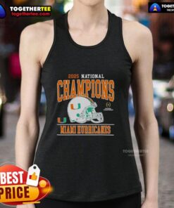 Miami Hurricanes Football tank top celebrating the 2025 CFP National Champions with vibrant team colors and logo.
