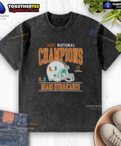 Alt Text: Miami Hurricanes Football 2025 CFP National Champions washed t-shirt in vibrant colors, showcasing team pride.