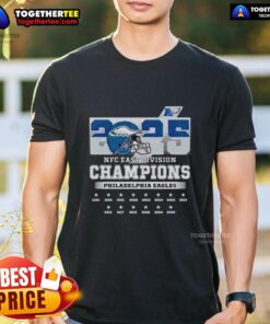 2025 NFC East Division Champions Philadelphia Eagles T-shirt featuring team logo and vibrant design, perfect for fans.