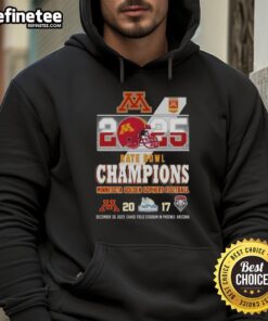 Alt Text: Minnesota Golden Gophers Football hoodie celebrating 2025 Rate Bowl Champions at Chase Field Stadium.
