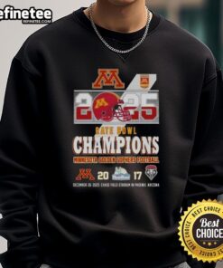2025 Minnesota Golden Gophers Football Champions sweatshirt at Chase Field Stadium, celebrating their victory.