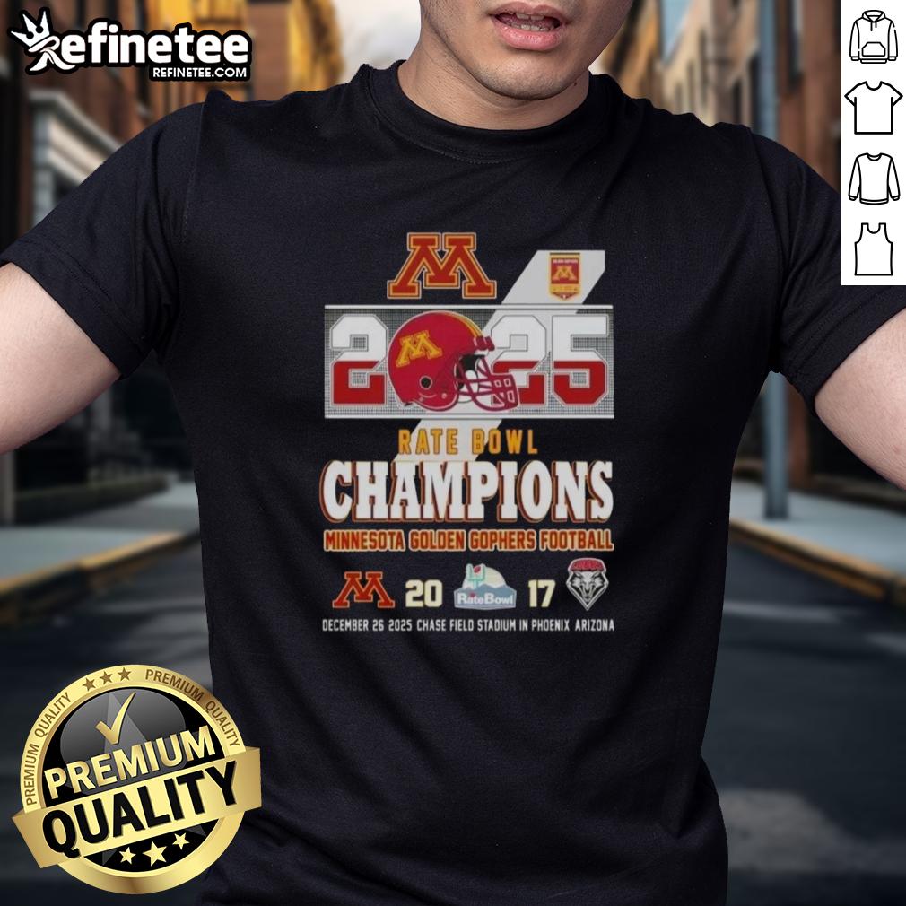 nice-2025-rate-bowl-champions-minnesota-golden-gophers-football-chase-field-stadium-t-shirt 2025 Rate Bowl Champions Minnesota Golden Gophers Football T-Shirt featuring Chase Field Stadium design.