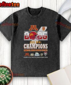 Alt Text: Minnesota Golden Gophers Football 2025 Rate Bowl Champions washed t-shirt at Chase Field Stadium.
