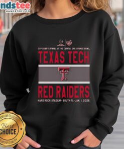 Alt Text: Texas Tech Red Raiders logo sweatshirt from the 2026 CFP Quarterfinal at the Capital One Orange Bowl.
