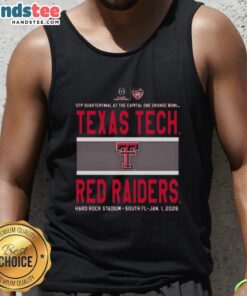 Alt Text: Texas Tech Red Raiders logo tank top featuring Nice 2026 CFP Quarterfinal at the Capital One Orange Bowl design.