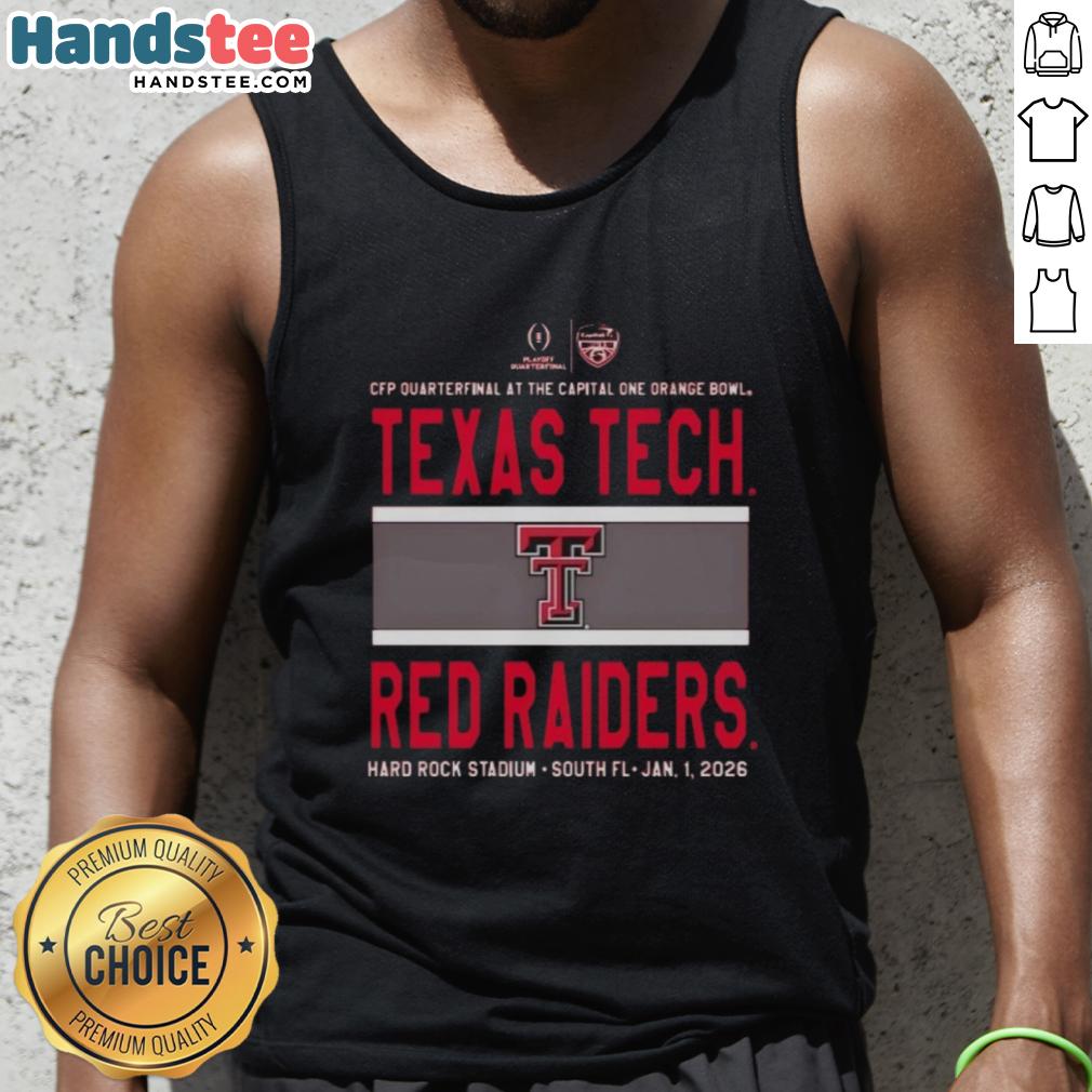 nice-2026-cfp-quarterfinal-at-the-capital-one-orange-bowl-texas-tech-red-raiders-logo-tank-top Alt Text: Texas Tech Red Raiders logo tank top featuring Nice 2026 CFP Quarterfinal at the Capital One Orange Bowl design.