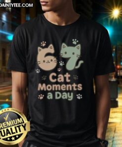 Alt Text: Cute 'Nice 67 Cat Moments A Day Six Seven' T-Shirt featuring playful cat graphics and vibrant colors.