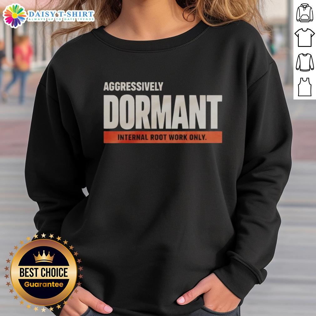 Nice Aggressively Dormant Internal Root Work Only Funny Sweatshirt Alt Text: Funny sweatshirt featuring 'Nice Aggressively Dormant Internal Root Work' design, perfect for casual or cozy wear.