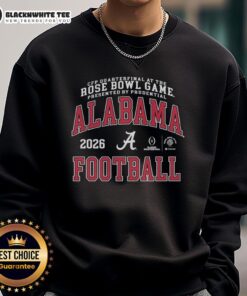 Alt Text: 2026 Alabama Crimson Tide CFP Quarterfinal Rose Bowl sweatshirt featuring team logo and vibrant colors.