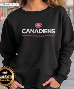 Nice Alexandre Carrier wearing a Montreal Canadiens hockey sweatshirt, showcasing team spirit and style.