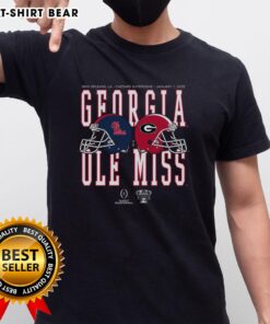 2026 Allstate Sugar Bowl T-Shirt featuring Ole Miss vs Georgia helmet matchup design for football fans.