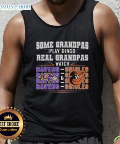 Grandmas in tank tops support Baltimore Ravens and Orioles while playing bingo, showcasing real grandma spirit.