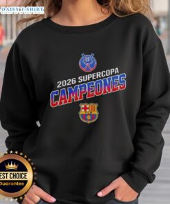 Alt Text: Nice Barcelona FC Winners Supercopa Campeones 2026 RFEF Sweatshirt showcasing team pride and championship spirit.