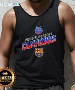 Nice Barcelona FC Winners Supercopa Campeones 2026 RFEF tank top featuring vibrant team colors and logo design.