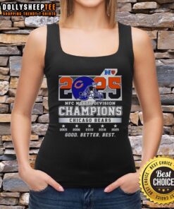Alt Text: Chicago Bears 2025 NFC North Division Champions tank top featuring Nice-Better-Best design in team colors.