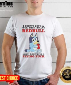 Funny blue 'I Didnt Give A Fck Now I Dont Give A Flying Fck' Red Bull T-shirt for casual wear and humor lovers.