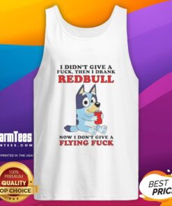 Blue tank top with 'I Didn't Give A Fck, Then I Drank Redbull' design, perfect for casual wear and expressing confidence.