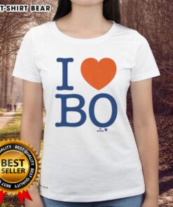 Stylish 'I Heart Bo' ladies tee featuring Bo Bichette design, perfect for baseball fans and trendy women.
